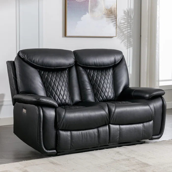 Alyceas 3 - Piece Breathable Leather Cushion Back Power Reclining Living Room Luxury Sofa Set
