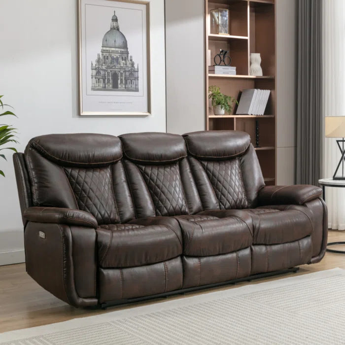 Alyceas 3 - Piece Breathable Leather Cushion Back Power Reclining Living Room Luxury Sofa Set