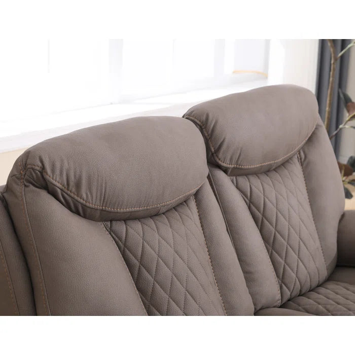 Alyceas 3 - Piece Breathable Leather Cushion Back Power Reclining Living Room Luxury Sofa Set