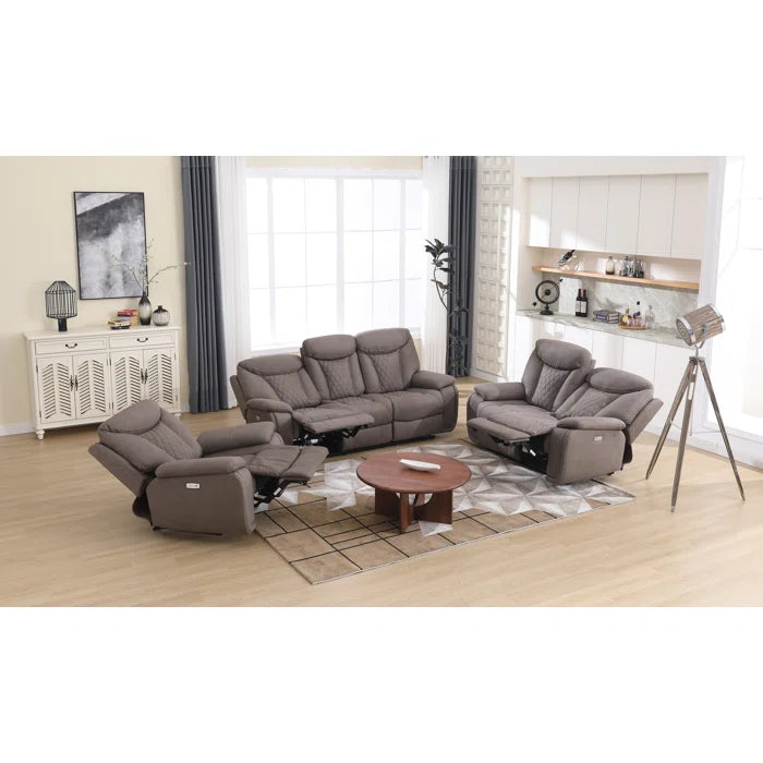 Alyceas 3 - Piece Breathable Leather Cushion Back Power Reclining Living Room Luxury Sofa Set
