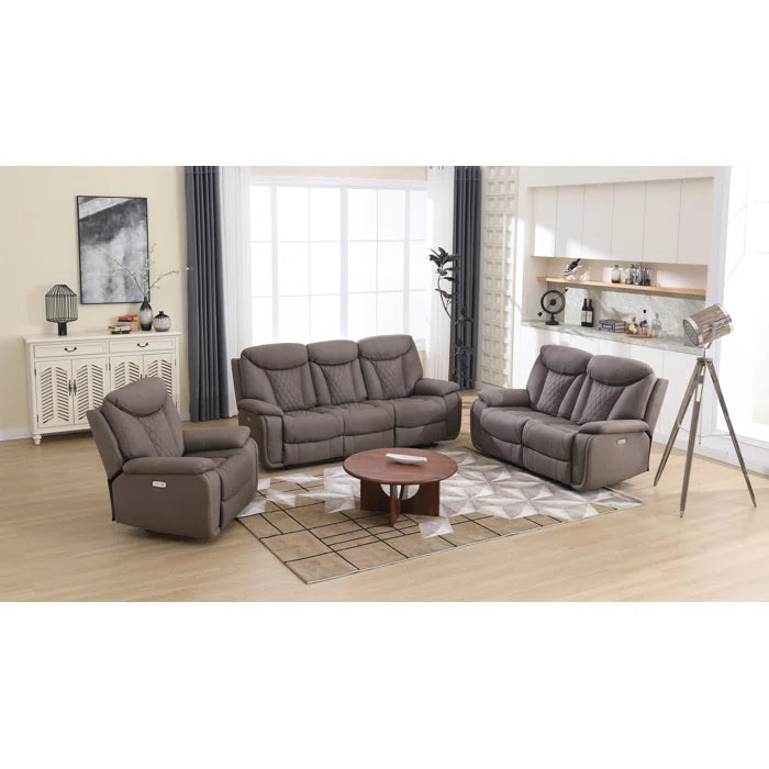 Alyceas 3 - Piece Breathable Leather Cushion Back Power Reclining Living Room Luxury Sofa Set