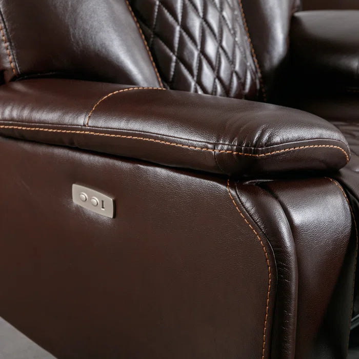 Alyceas 3 - Piece Breathable Leather Cushion Back Power Reclining Living Room Luxury Sofa Set