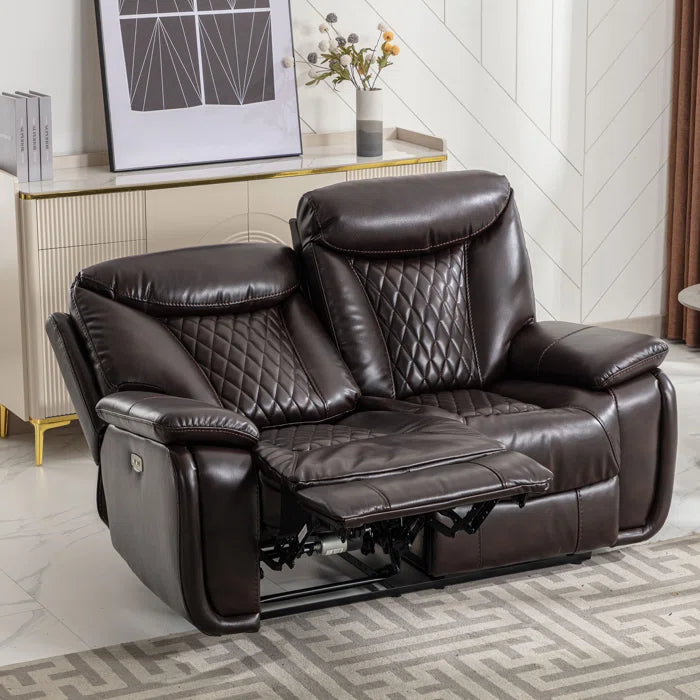 Alyceas 3 - Piece Breathable Leather Cushion Back Power Reclining Living Room Luxury Sofa Set