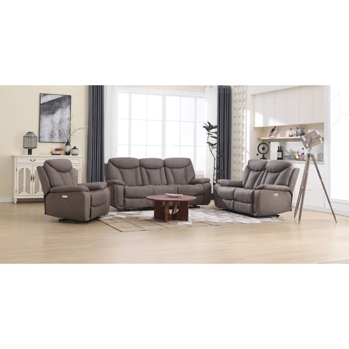 Alyceas 3 - Piece Breathable Leather Cushion Back Power Reclining Living Room Luxury Sofa Set