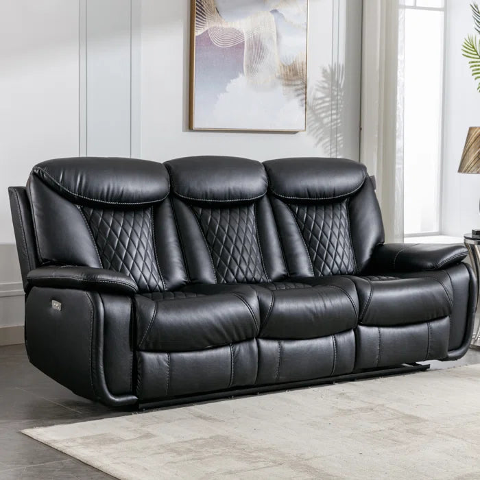Alyceas 3 - Piece Breathable Leather Cushion Back Power Reclining Living Room Luxury Sofa Set