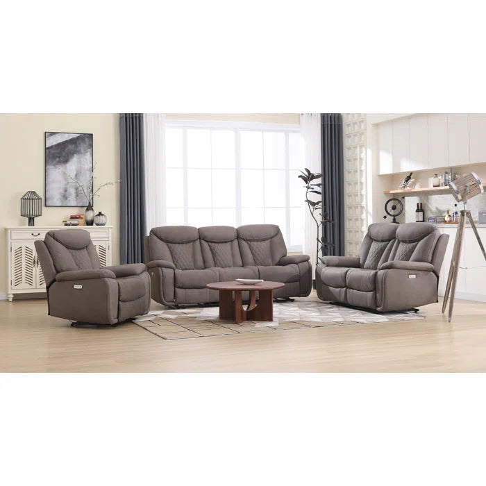 Alyceas 3 - Piece Breathable Leather Cushion Back Power Reclining Living Room Luxury Sofa Set
