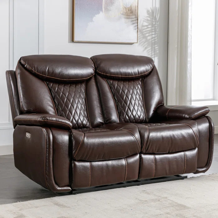 Alyceas 3 - Piece Breathable Leather Cushion Back Power Reclining Living Room Luxury Sofa Set