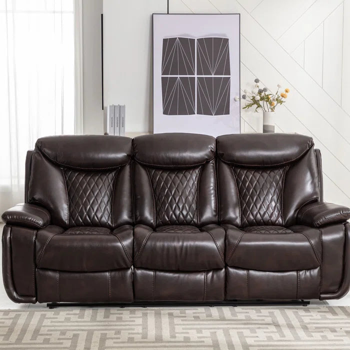 Alyceas 3 - Piece Breathable Leather Cushion Back Power Reclining Living Room Luxury Sofa Set