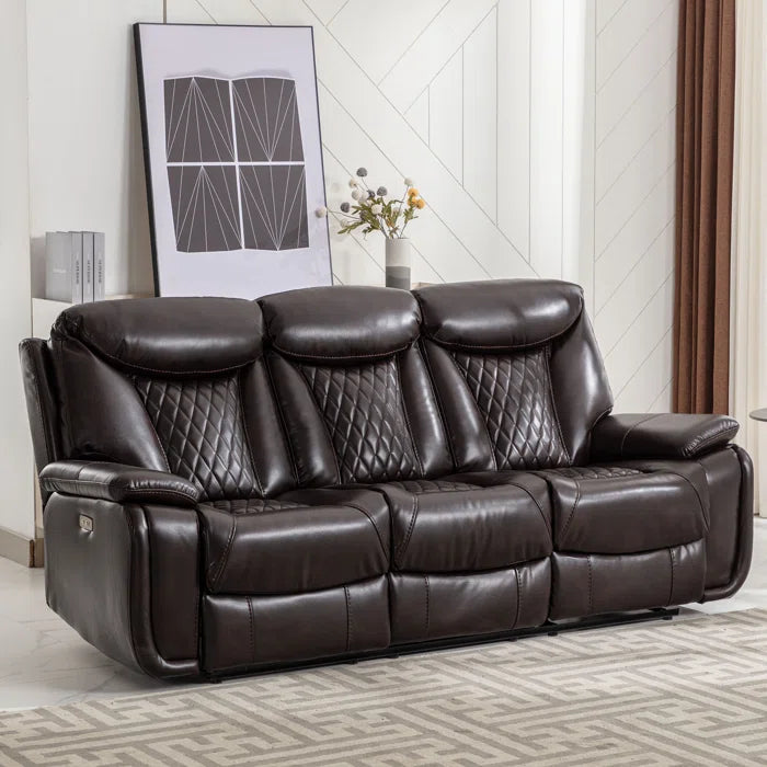 Alyceas 3 - Piece Breathable Leather Cushion Back Power Reclining Living Room Luxury Sofa Set