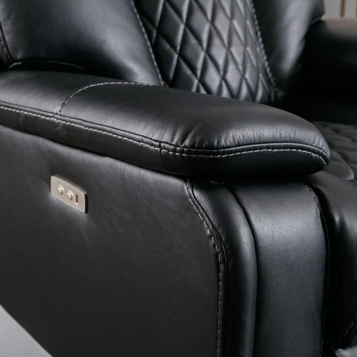 Alyceas 3 - Piece Breathable Leather Cushion Back Power Reclining Living Room Luxury Sofa Set