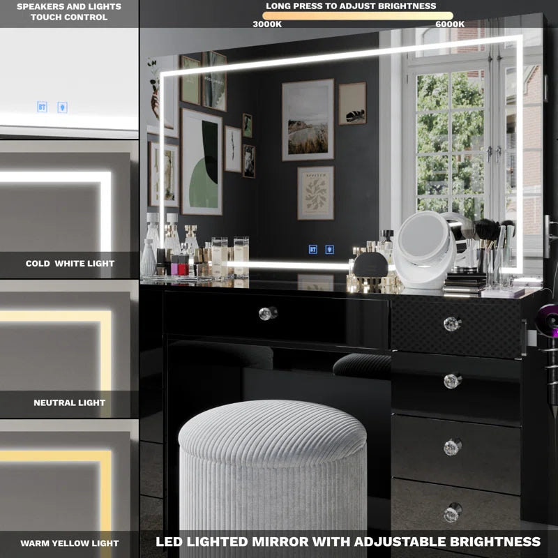 Lahoren Premium Vanity Table With Bluetooth Speakers And 11 Spacious Drawers