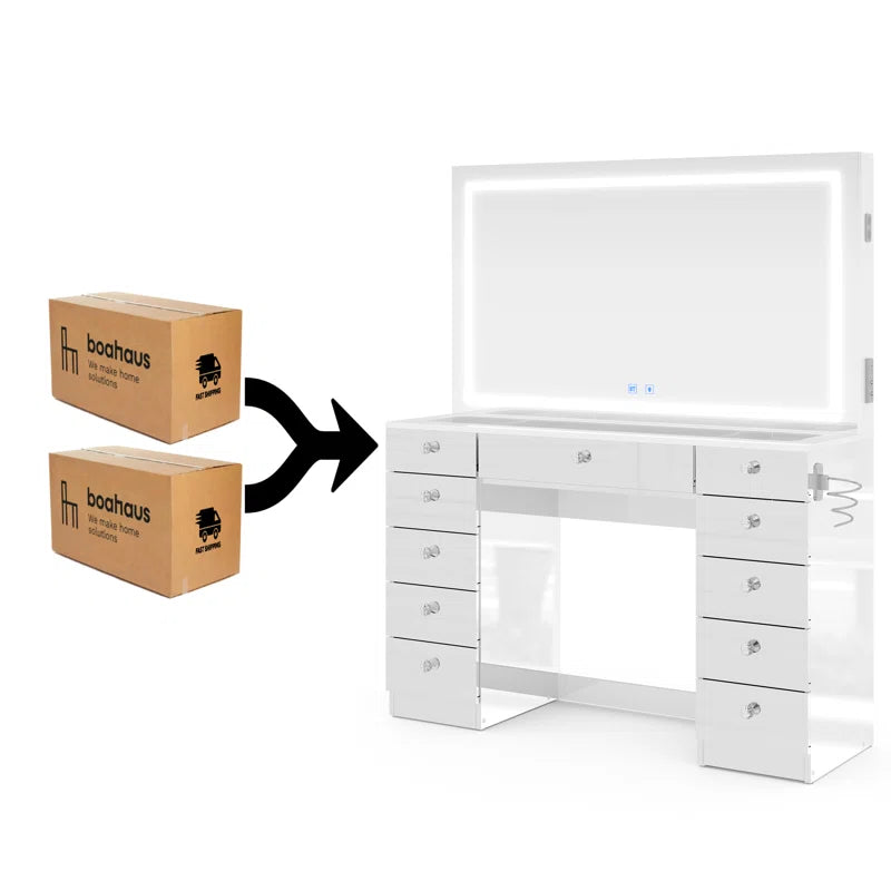 Lahoren Premium Vanity Table With Bluetooth Speakers And 11 Spacious Drawers