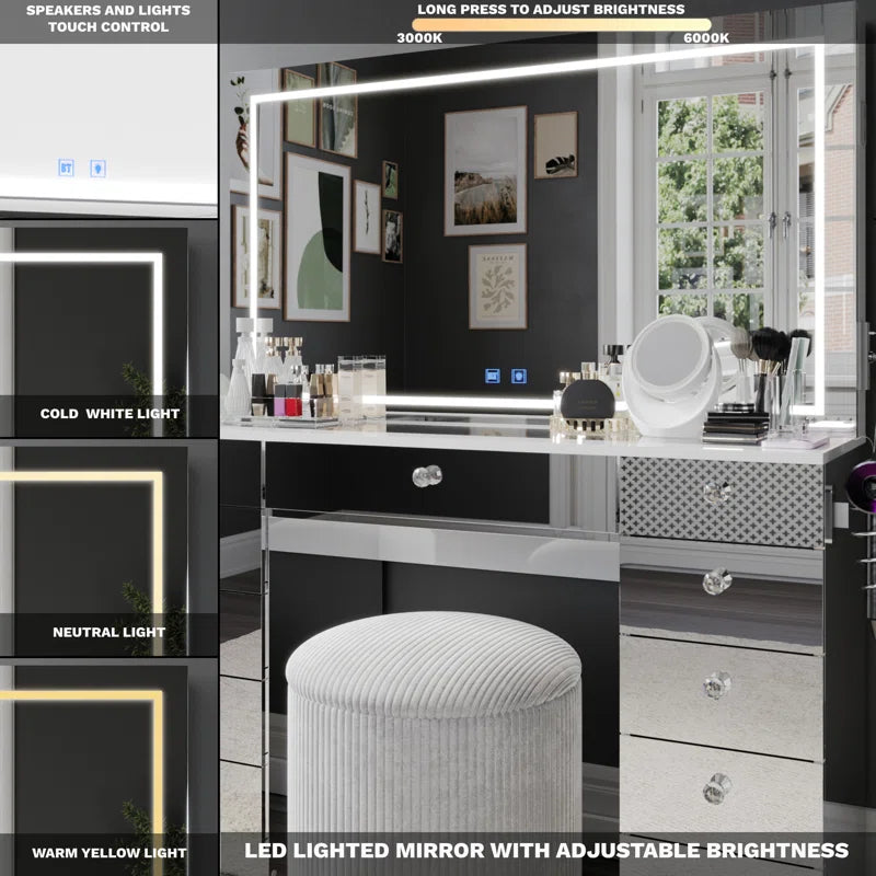 Lahoren Premium Vanity Table With Bluetooth Speakers And 11 Spacious Drawers
