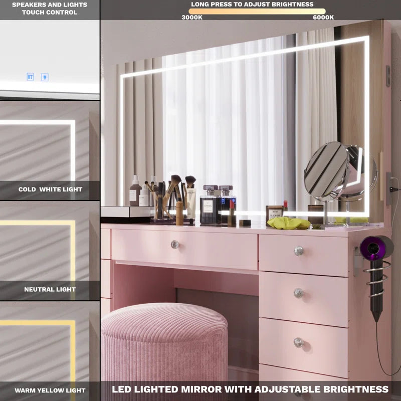 Lahoren Premium Vanity Table With Bluetooth Speakers And 11 Spacious Drawers