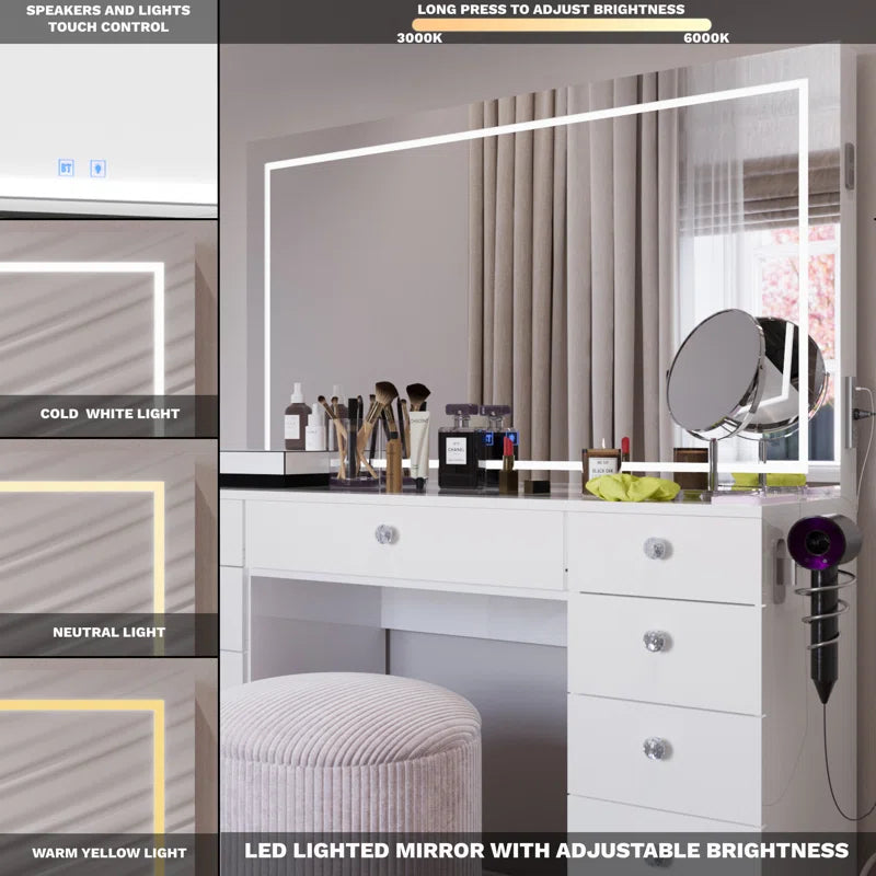 Lahoren Premium Vanity Table With Bluetooth Speakers And 11 Spacious Drawers