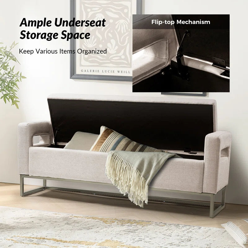 Shakalunar Minimalist 59'' Wide Upholstered Flip Top Storage Bench
