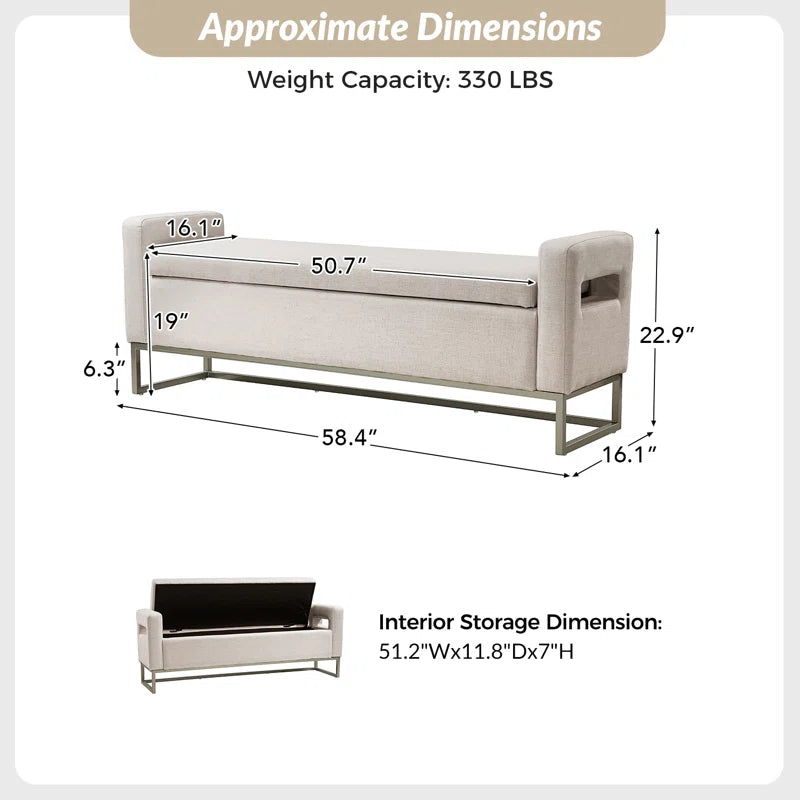 Shakalunar Minimalist 59'' Wide Upholstered Flip Top Storage Bench
