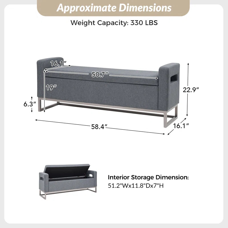 Shakalunar Minimalist 59'' Wide Upholstered Flip Top Storage Bench