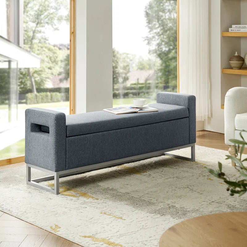 Shakalunar Minimalist 59'' Wide Upholstered Flip Top Storage Bench