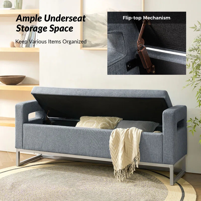 Shakalunar Minimalist 59'' Wide Upholstered Flip Top Storage Bench