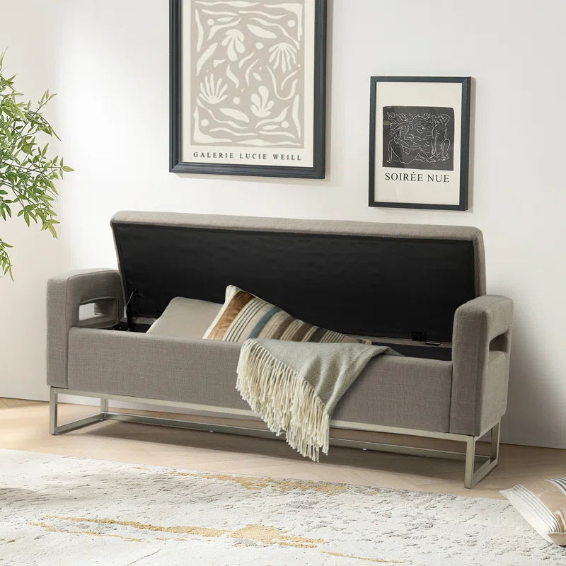 Shakalunar Minimalist 59'' Wide Upholstered Flip Top Storage Bench