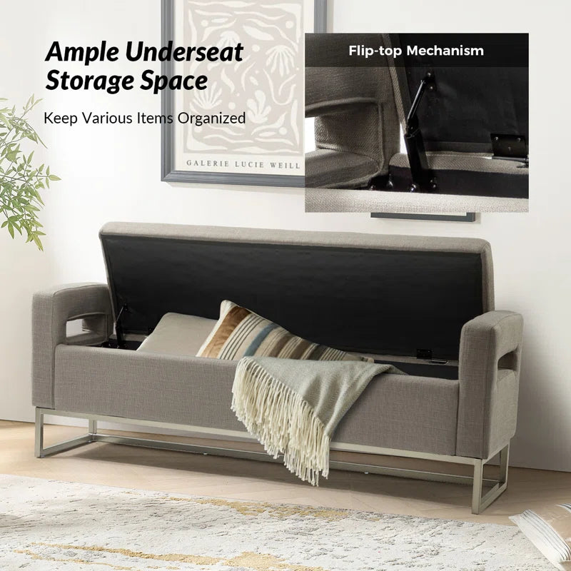 Shakalunar Minimalist 59'' Wide Upholstered Flip Top Storage Bench