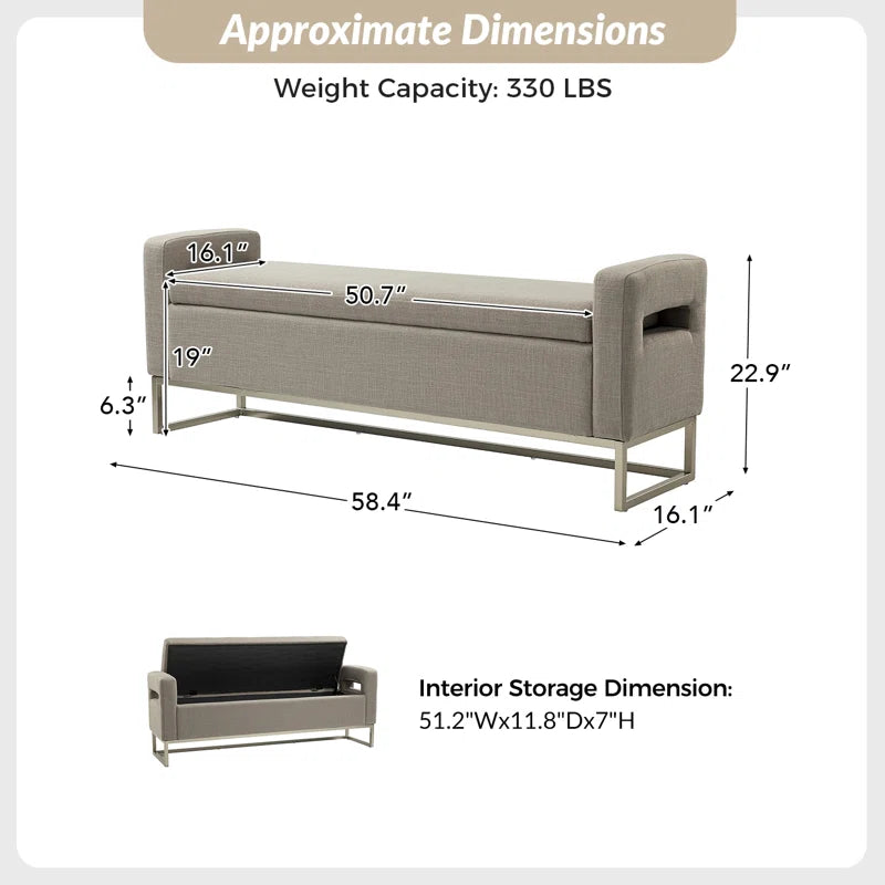 Shakalunar Minimalist 59'' Wide Upholstered Flip Top Storage Bench