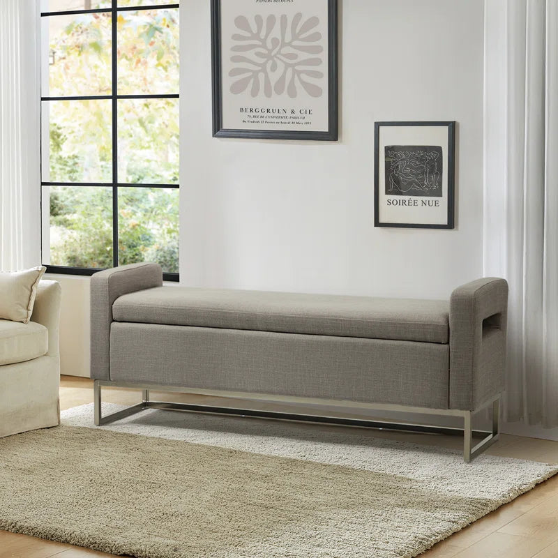 Shakalunar Minimalist 59'' Wide Upholstered Flip Top Storage Bench