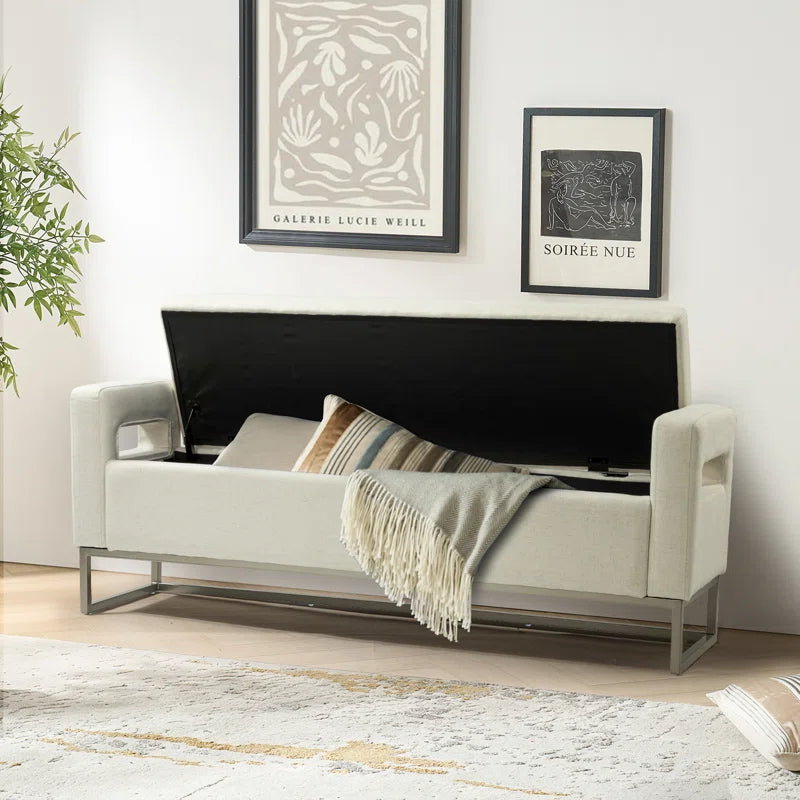 Shakalunar Minimalist 59'' Wide Upholstered Flip Top Storage Bench