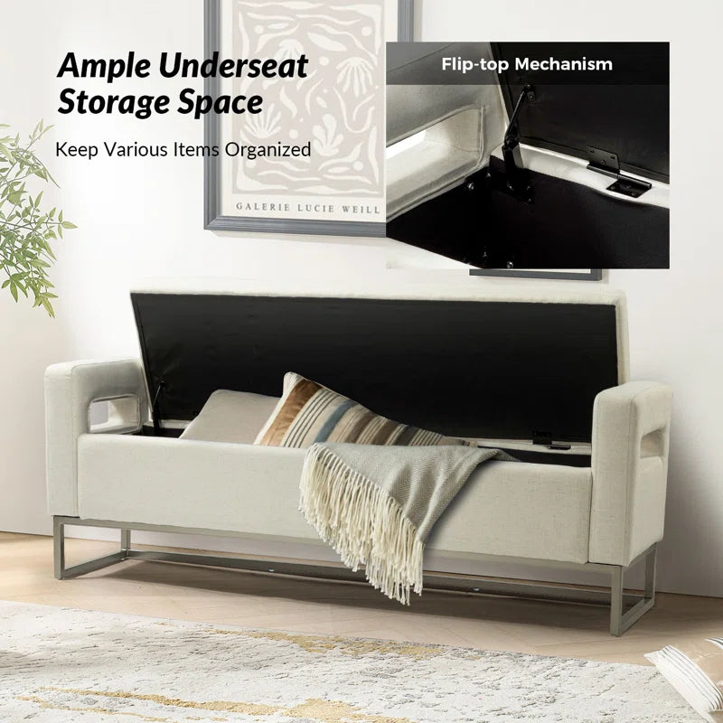 Shakalunar Minimalist 59'' Wide Upholstered Flip Top Storage Bench