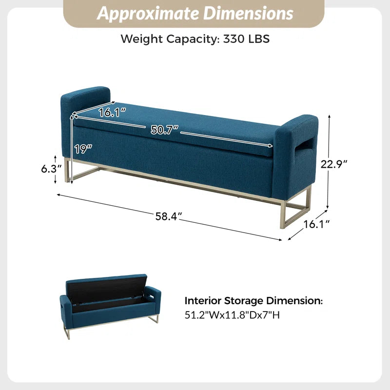 Shakalunar Minimalist 59'' Wide Upholstered Flip Top Storage Bench
