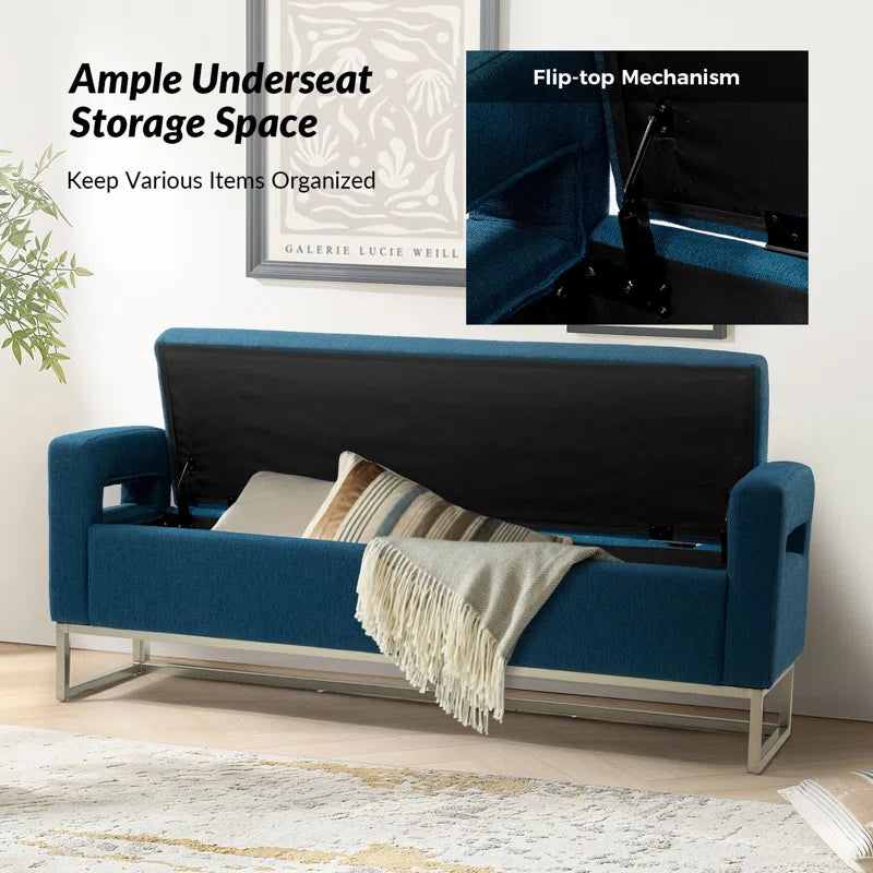 Shakalunar Minimalist 59'' Wide Upholstered Flip Top Storage Bench