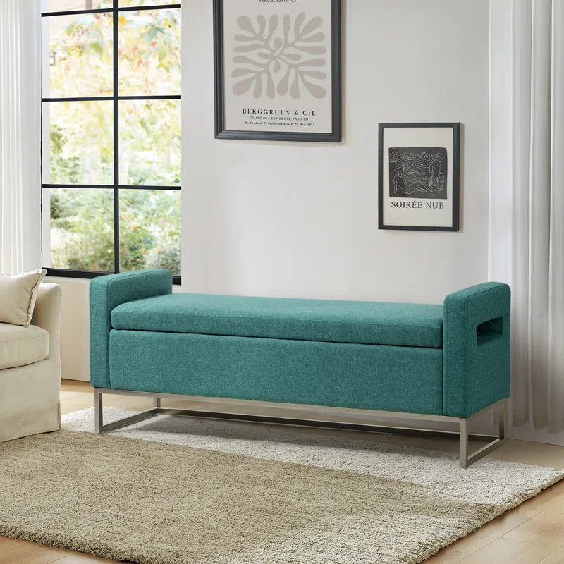 Shakalunar Minimalist 59'' Wide Upholstered Flip Top Storage Bench