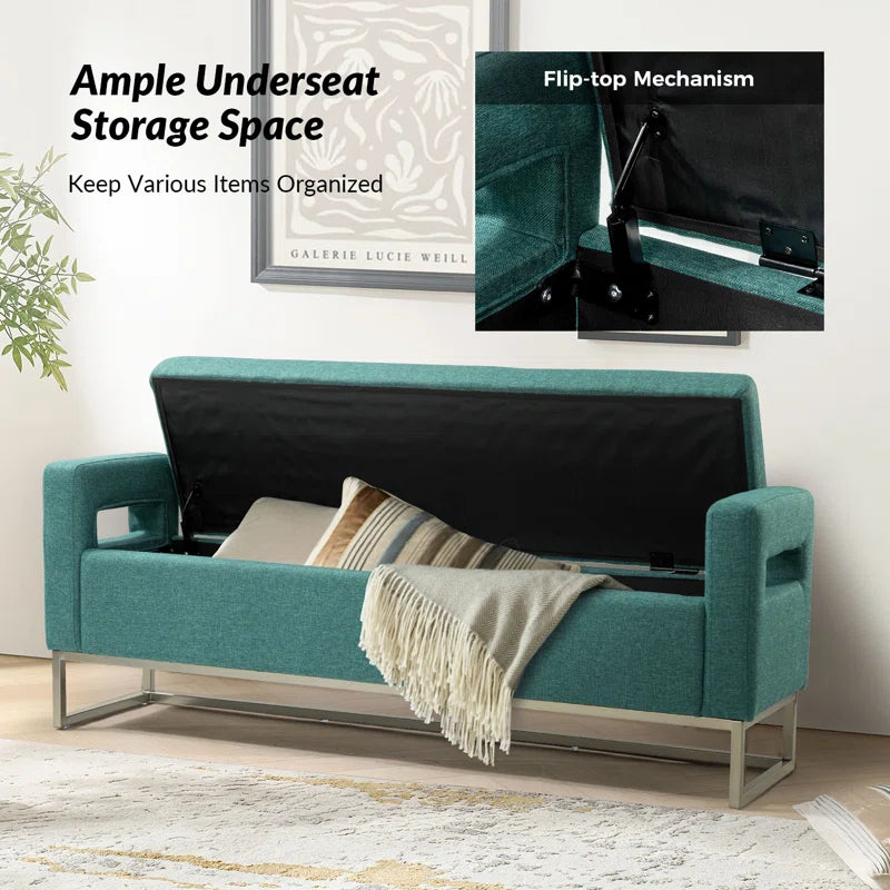 Shakalunar Minimalist 59'' Wide Upholstered Flip Top Storage Bench