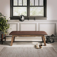 Pawter Faux Leather Upholstered Bench - Wooden Bazar