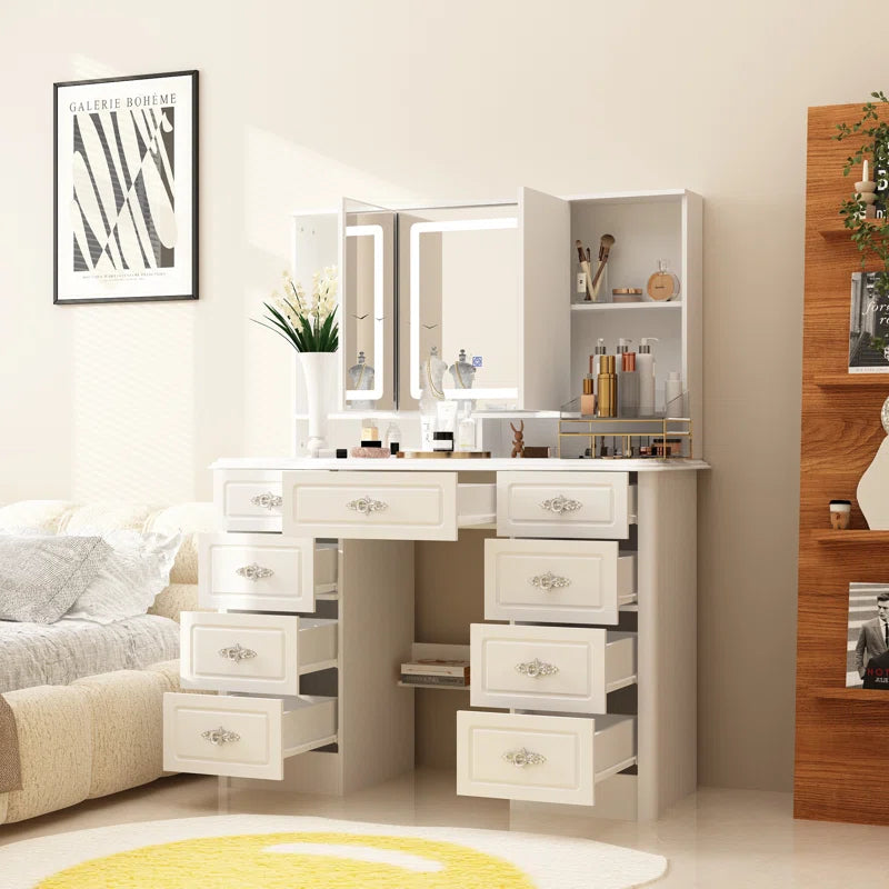 Onkar 9-Drawer Vanity With 3-Mirror - Wooden bazar