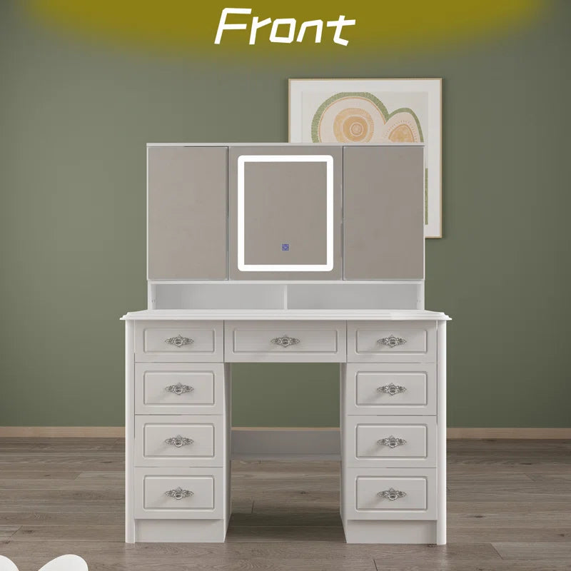 Onkar 9-Drawer Vanity With 3-Mirror - Wooden bazar