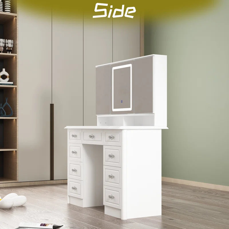 Onkar 9-Drawer Vanity With 3-Mirror - Wooden bazar