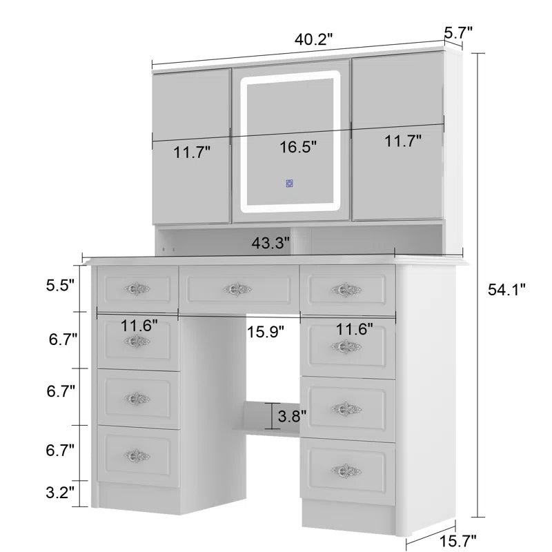 Onkar 9-Drawer Vanity With 3-Mirror - Wooden bazar