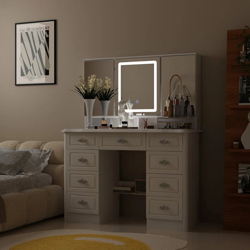 Onkar 9-Drawer Vanity With 3-Mirror - Wooden bazar