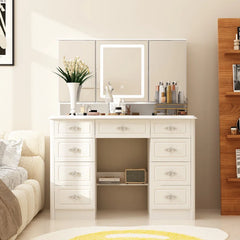 Onkar 9-Drawer Vanity With 3-Mirror - Wooden bazar
