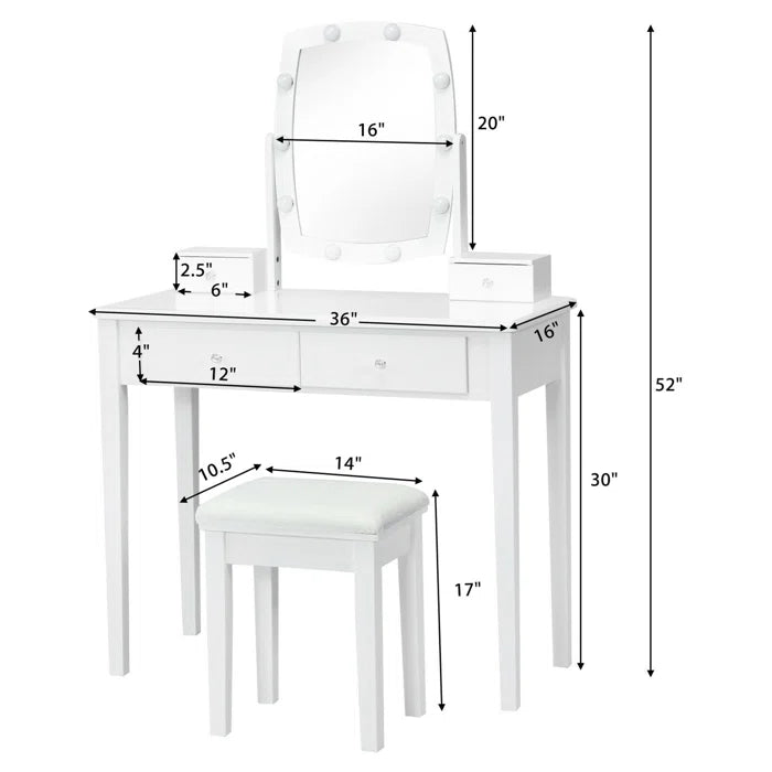 Arguster Vanity Desk Dressing Table Set with Stool and Mirror - Wooden Bazar