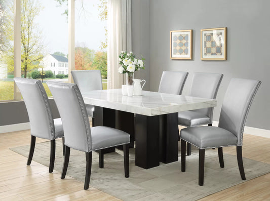 7 - Piece Marble Top Trestle Dining Set new design