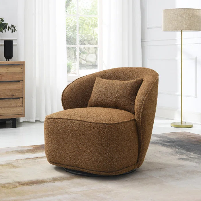 Manesco Boucle Armless Upholstered Swivel Barrel Chair - Wooden Bazar