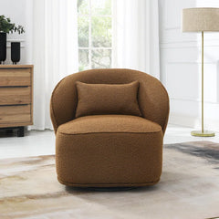 Manesco Boucle Armless Upholstered Swivel Barrel Chair - Wooden Bazar