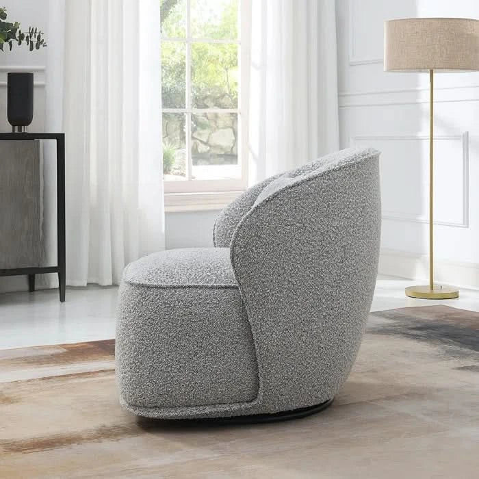 Manesco Boucle Armless Upholstered Swivel Barrel Chair Wooden Bazar