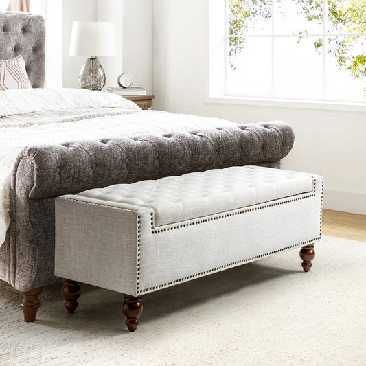 Flip Top Storage Bench with Solid Wood Spindle Legs - Wooden Bazar