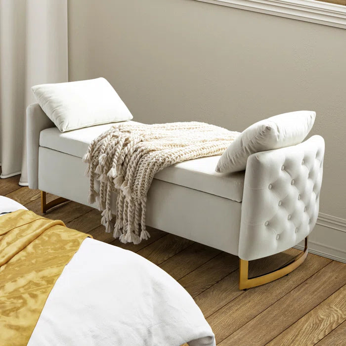 Hekil Upholstered Flip Top Storage Bench with Two Pillows - Wooden bazar