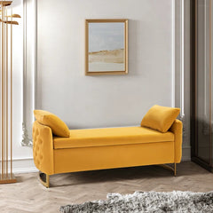 Hekil Upholstered Flip Top Storage Bench with Two Pillows - Wooden bazar