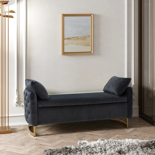 Hekil Upholstered Flip Top Storage Bench with Two Pillows - Wooden bazar